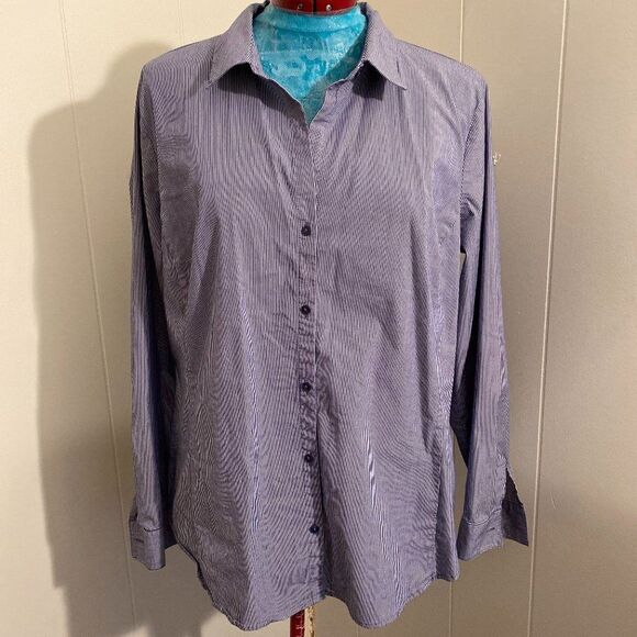 Worthington Pin Striped Long Sleeve Button Down Womens Top Size 18 - Picture 1 of 6
